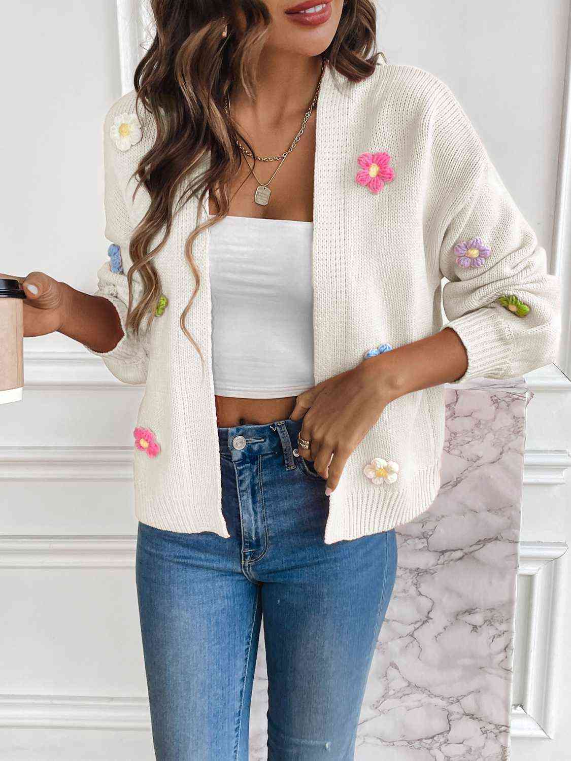 Anni | Damens Vinter Floral Åben Cardigan