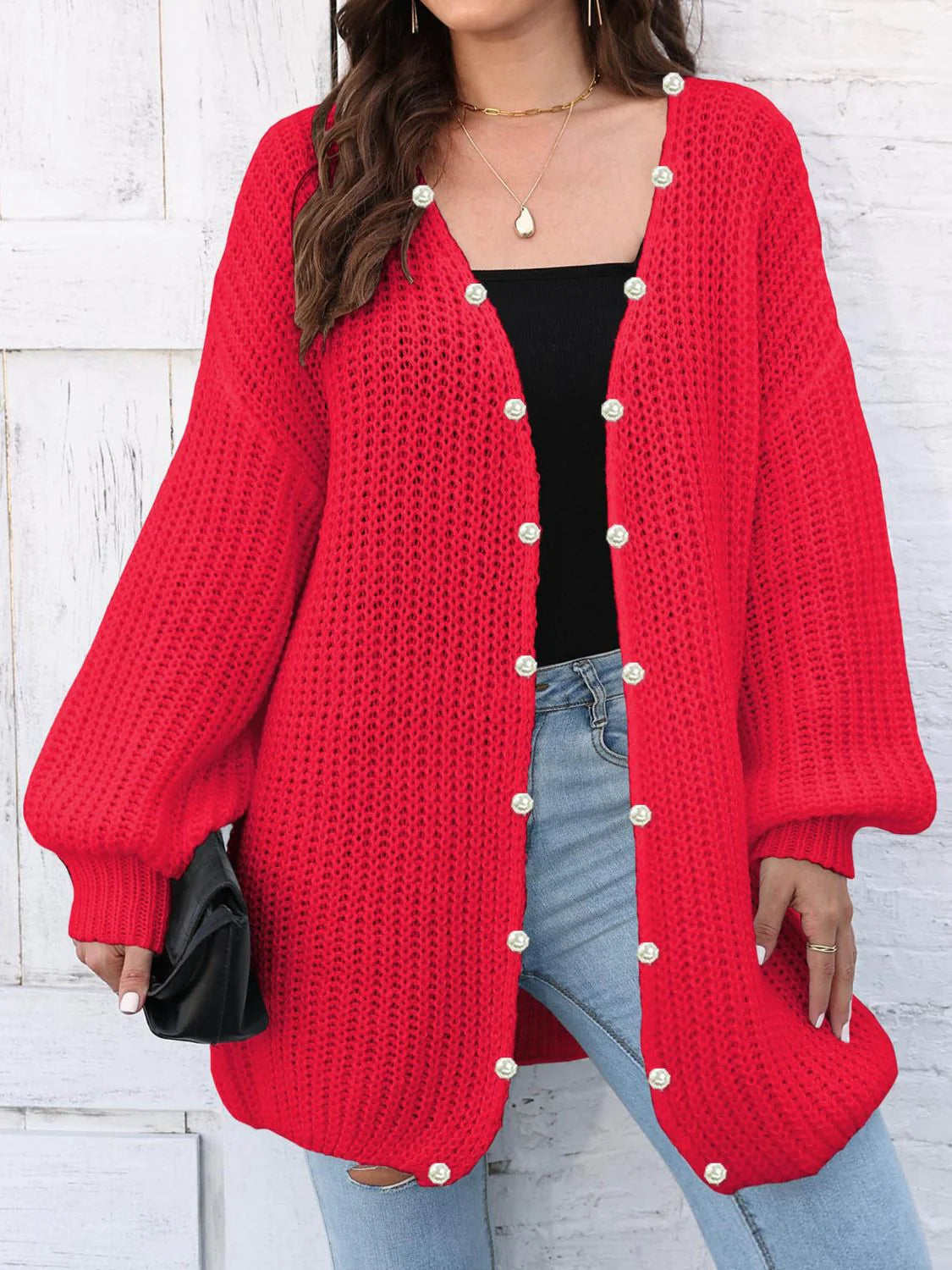 Berit | Damens Vinter Knappelukket Cardigan med Perler