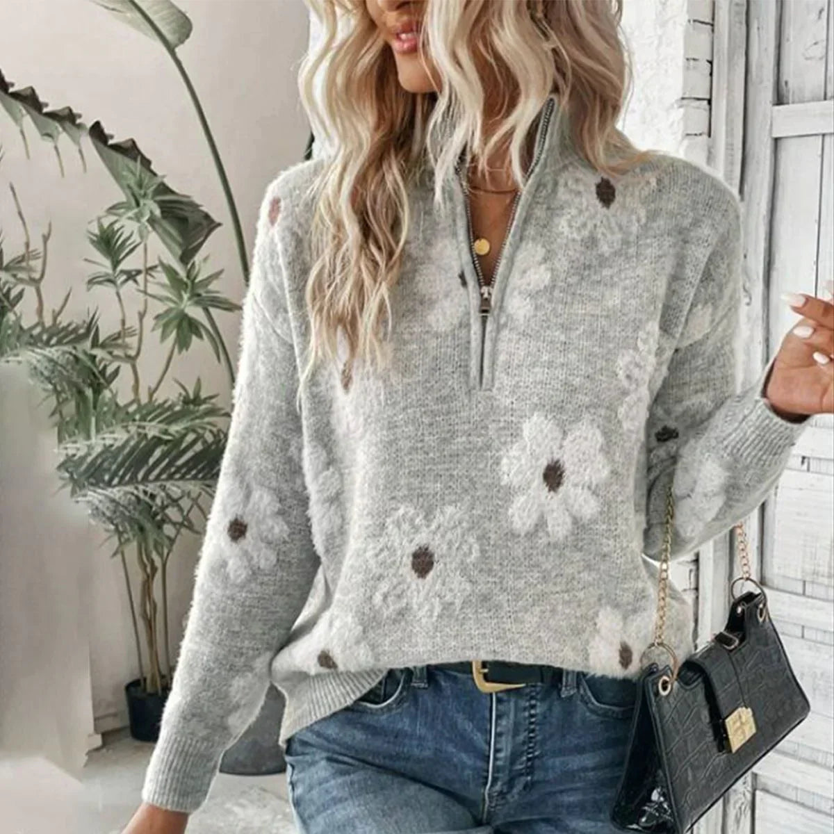 Jonna | Damernes Vinter Floral Zip Trøje