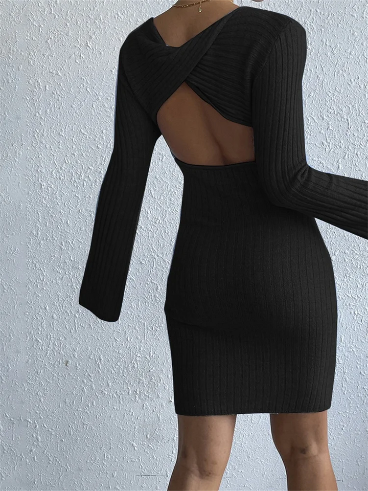 Freda | Kvinders Langærmet Ribstrikket Bodycon Kjole