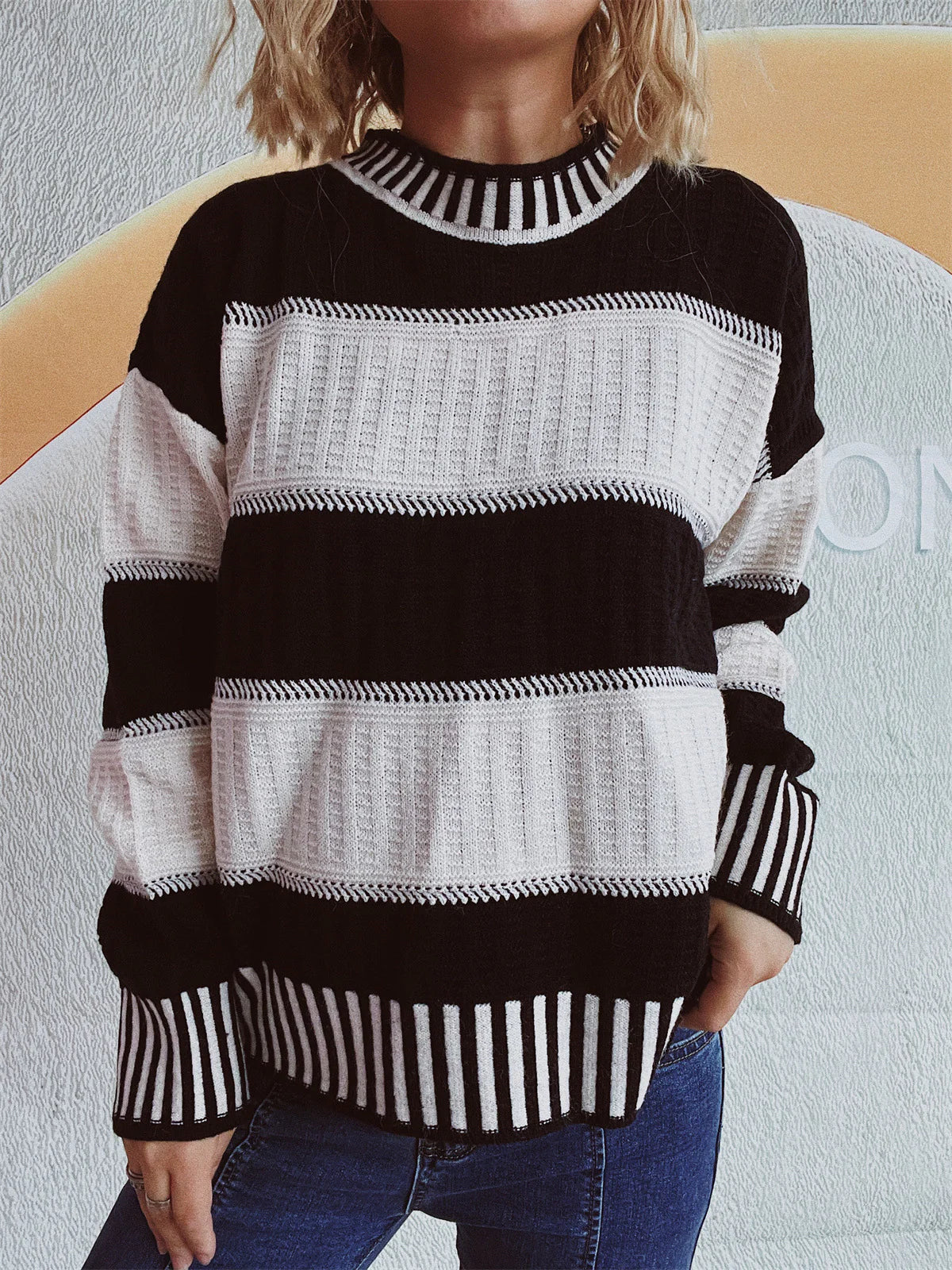 Bente | Damens Vinter Stribet Strik Sweater