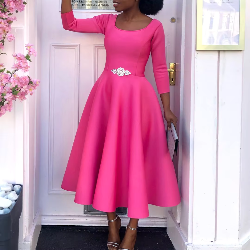 Oline | Kvinders Rundhalset Udsvinget Midikjole