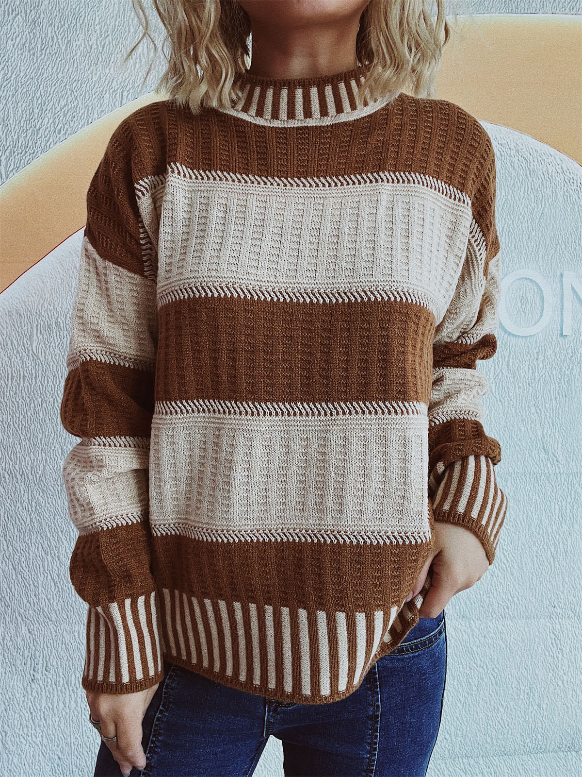 Bente | Damens Vinter Stribet Strik Sweater