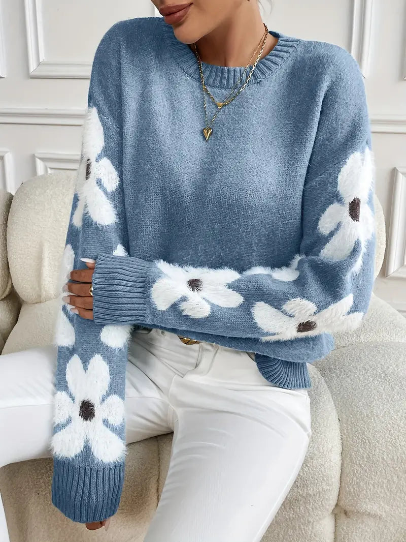 Astrid | Damens Vinter Sweater med Blomsterprint