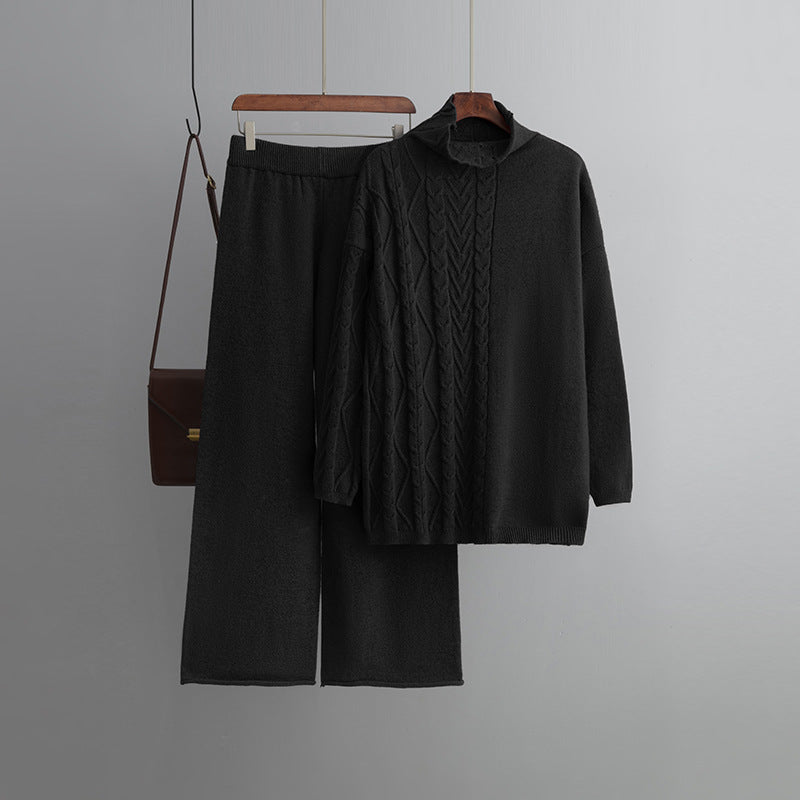 Novalie | Damens Vinter Zopfmønstret Strik Loungewear Sæt