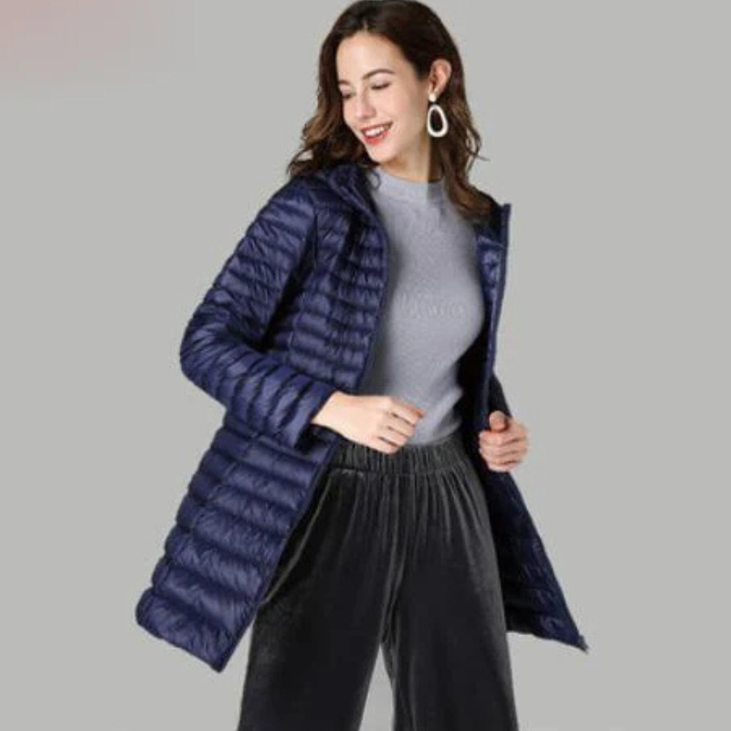 Ingeborg | Dame Lang Vatteret Jakke med Hætte