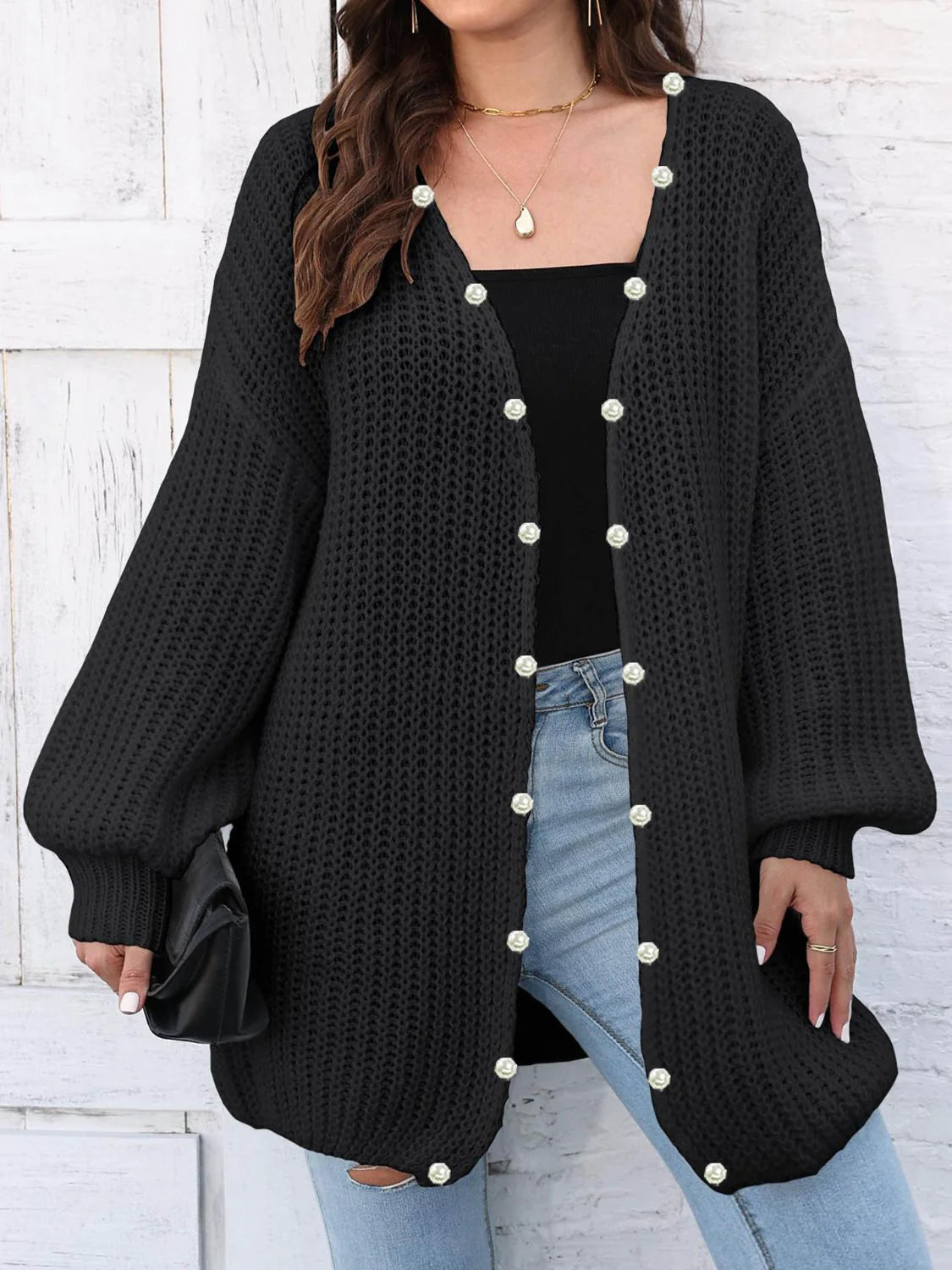 Berit | Damens Vinter Knappelukket Cardigan med Perler
