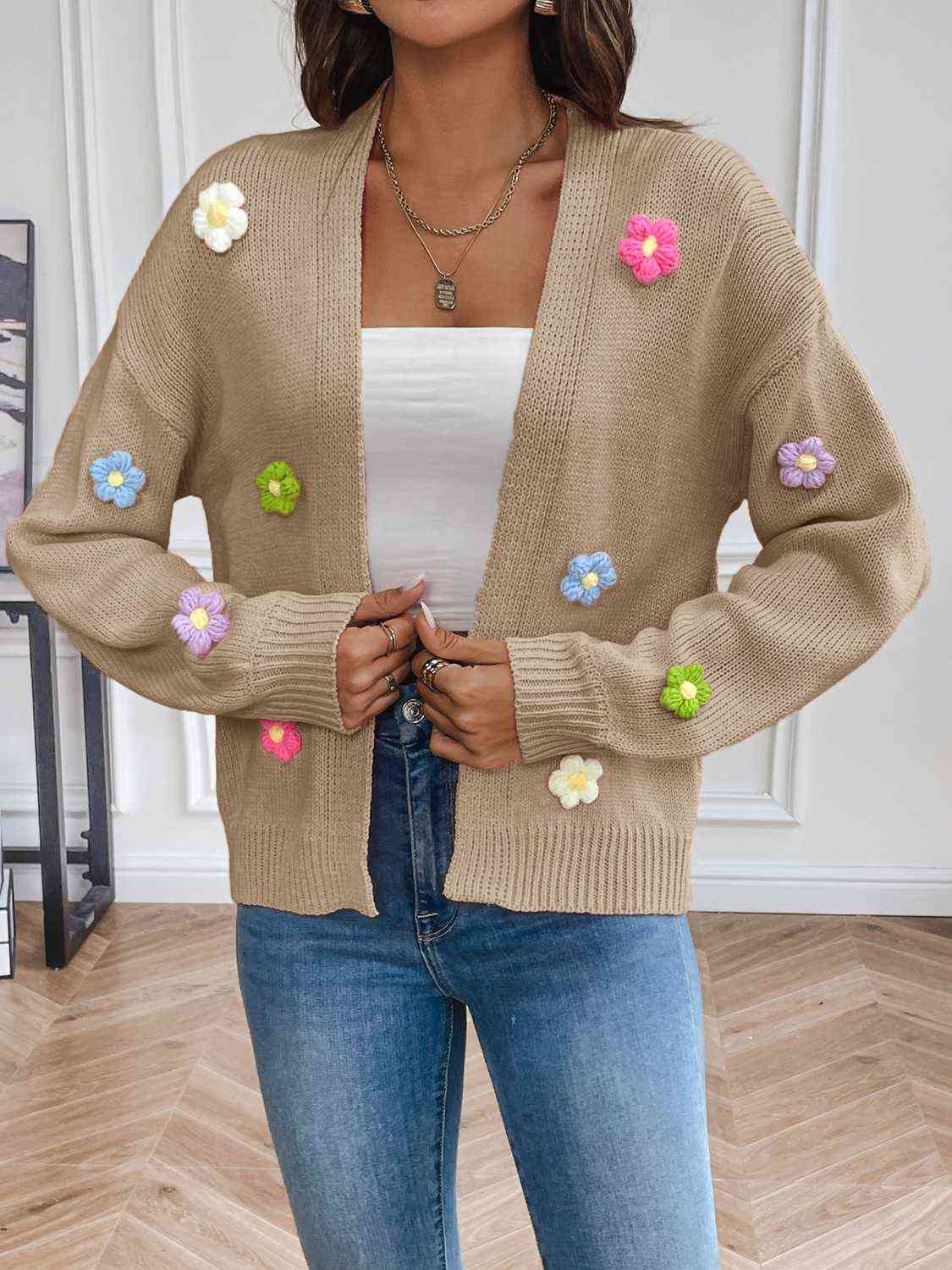 Anni | Damens Vinter Floral Åben Cardigan