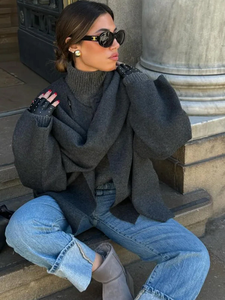 Juliane | Dame Oversized Rullekrave Trøje med Lange Ærmer