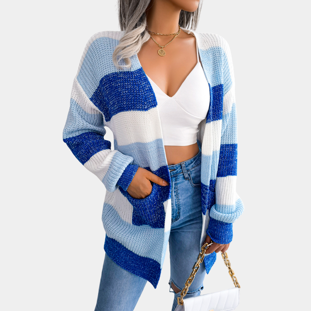 Nellie | Dame Stribet Cardigan med Lange Ærmer