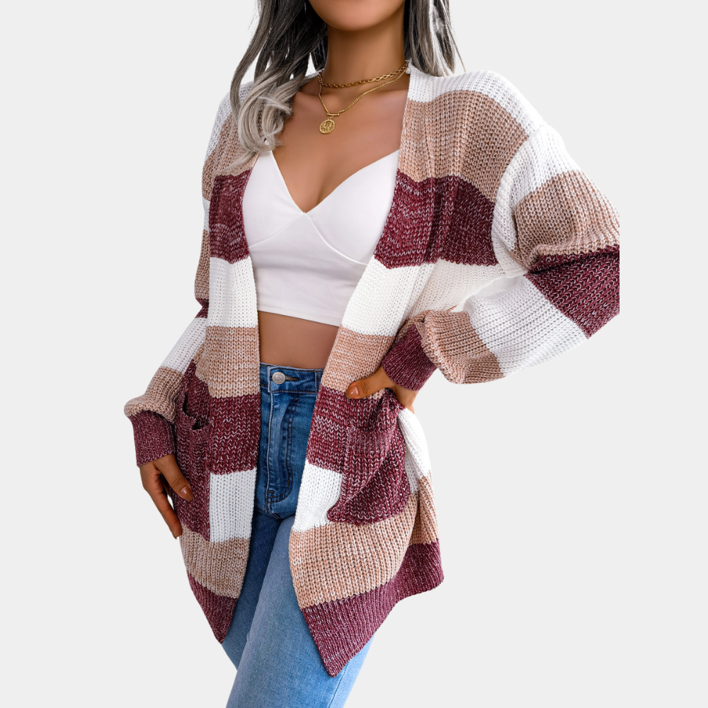 Nellie | Dame Stribet Cardigan med Lange Ærmer