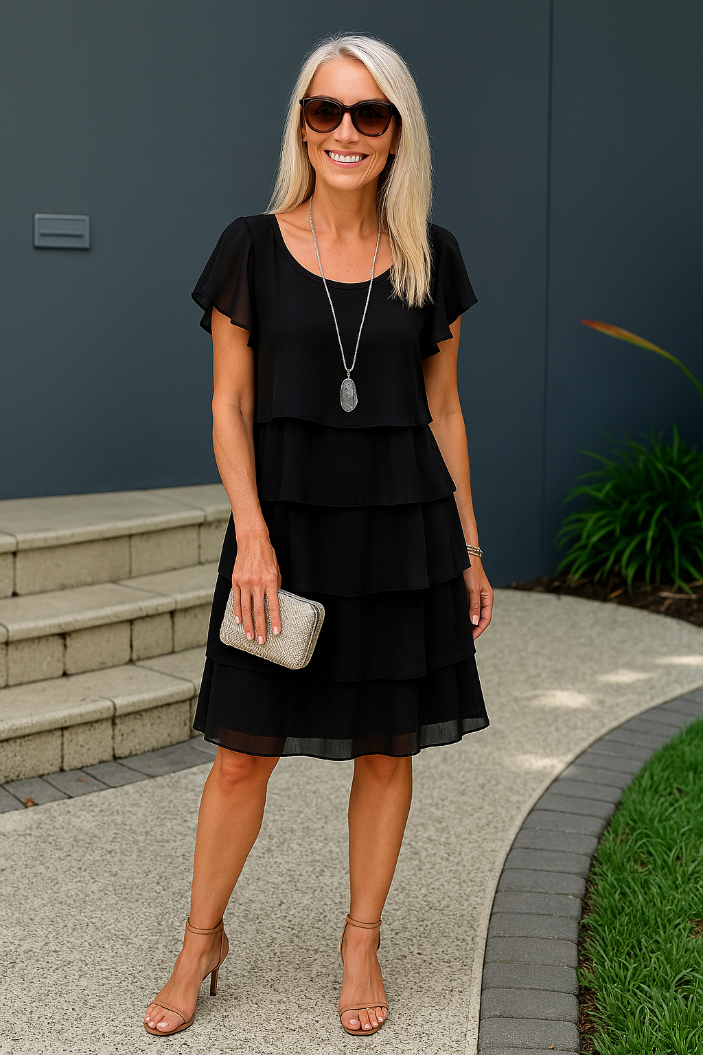 Susanne | Kvinders Lagdelt Sommer Midi Kjole med Flæser