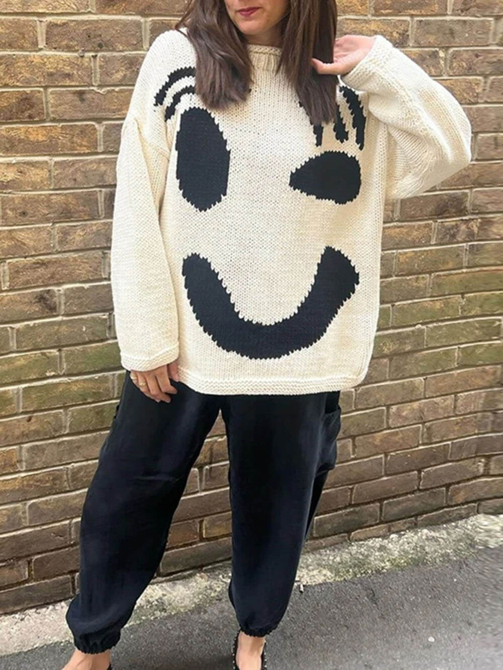Birthe | Dame Vinter Casual Pullover med Smile-Print