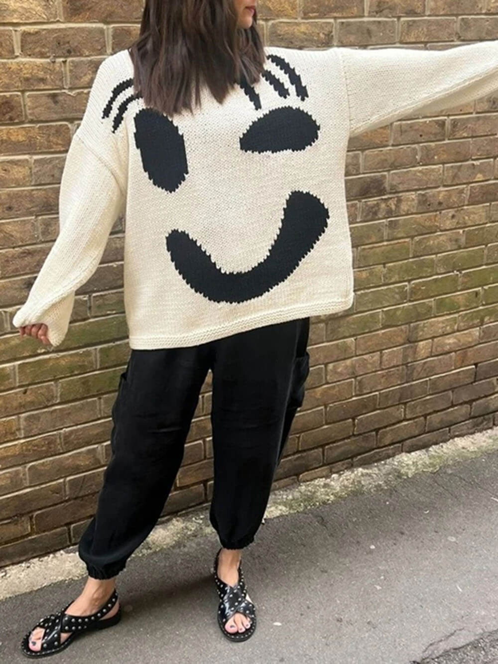 Birthe | Dame Vinter Casual Pullover med Smile-Print