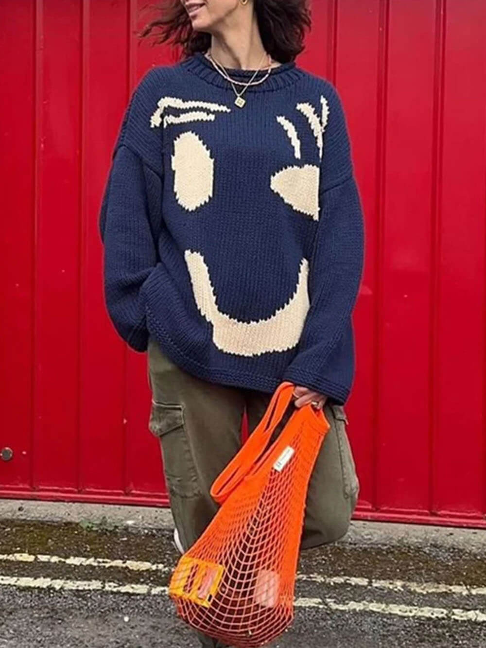 Birthe | Dame Vinter Casual Pullover med Smile-Print