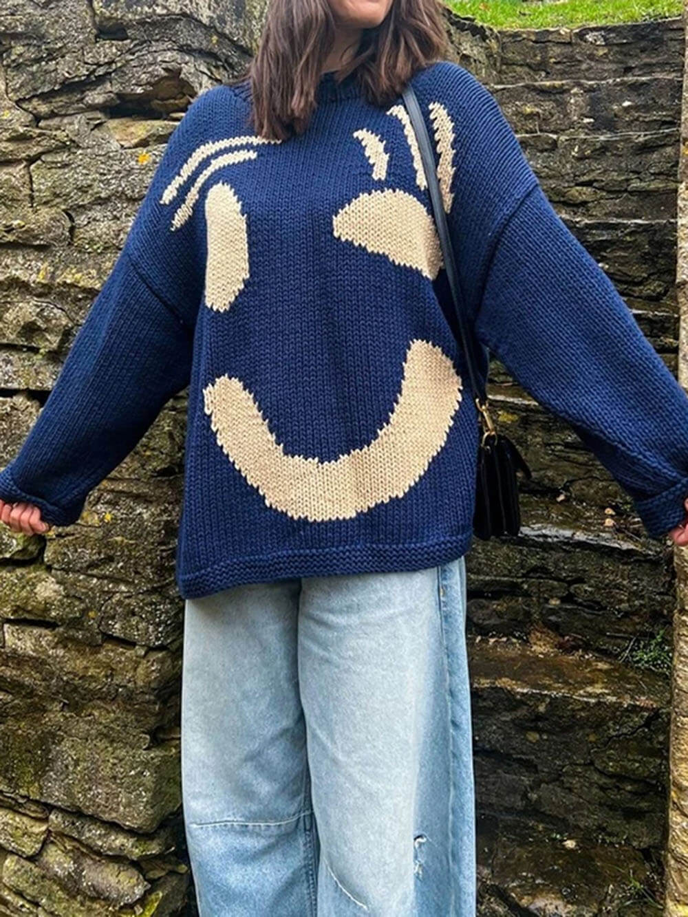 Birthe | Dame Vinter Casual Pullover med Smile-Print