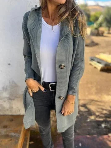 Ditte | Dame Lang Cardigan med Knappelukning
