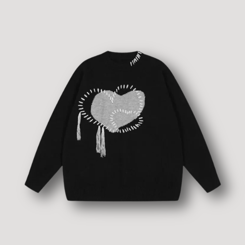 Beryl | Damens Vinter Strik Sweater med Hjerte Patches