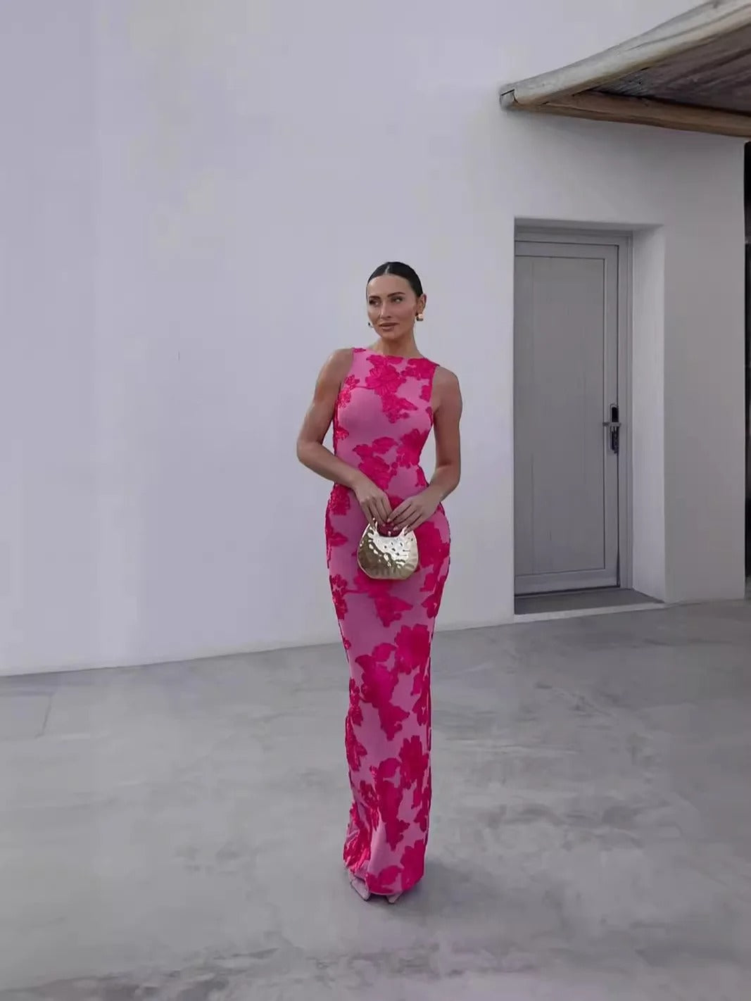 Sanne | Kvinders Slim Fit Maxi Kjole med Blomsterprint