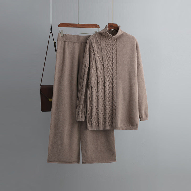 Novalie | Damens Vinter Zopfmønstret Strik Loungewear Sæt