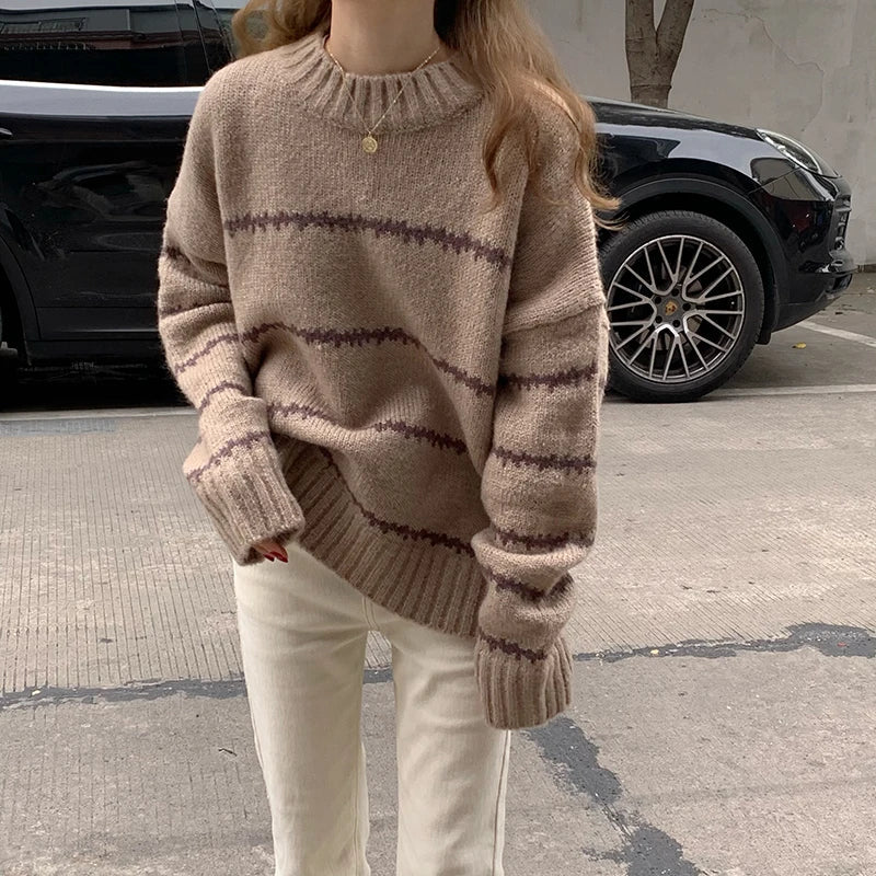 Karina | Damens Cozy Stribet Vinter Sweater