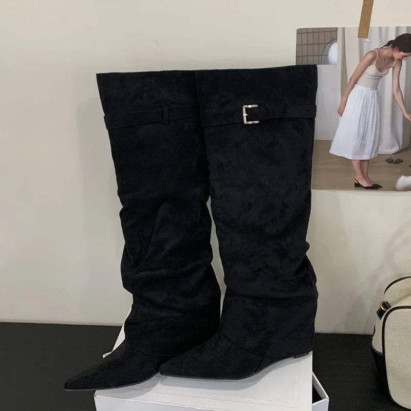 Elfriede | Dame Læder Lårhøje Støvler med Spænde