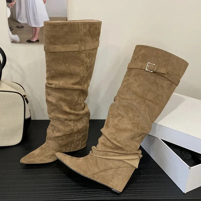 Elfriede | Dame Læder Lårhøje Støvler med Spænde