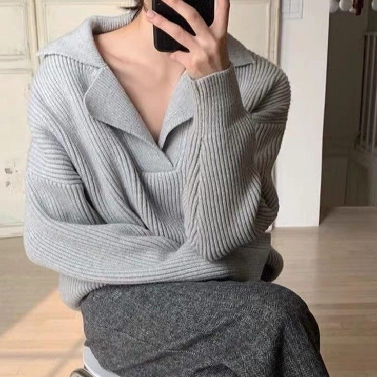 Ditte | Damens Vinter Ribstrikket Krave Sweater