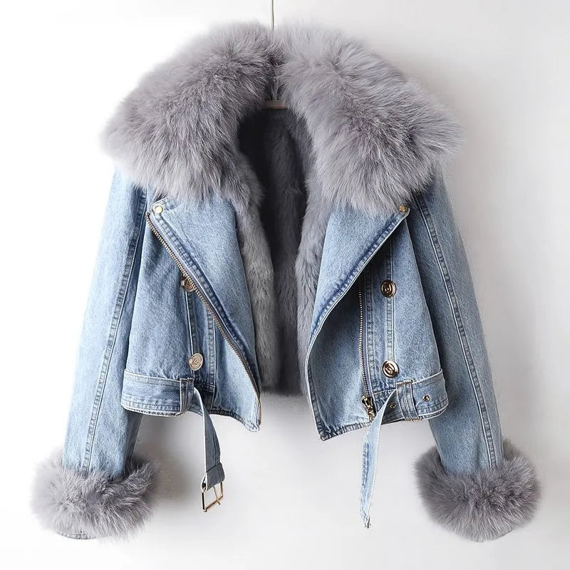 Hilda | Damernes Vinter Denimjakke med Kunstpels