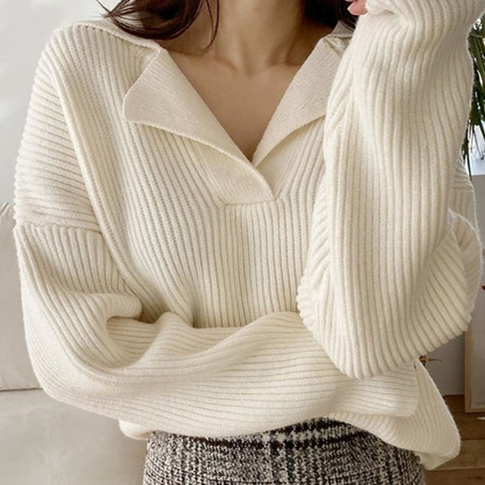 Ditte | Damens Vinter Ribstrikket Krave Sweater