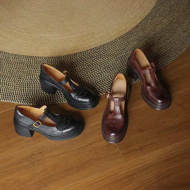 Ronja | Klassiske Dame Læder T-rem Sko