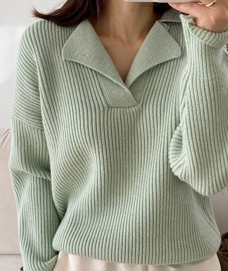 Ditte | Damens Vinter Ribstrikket Krave Sweater