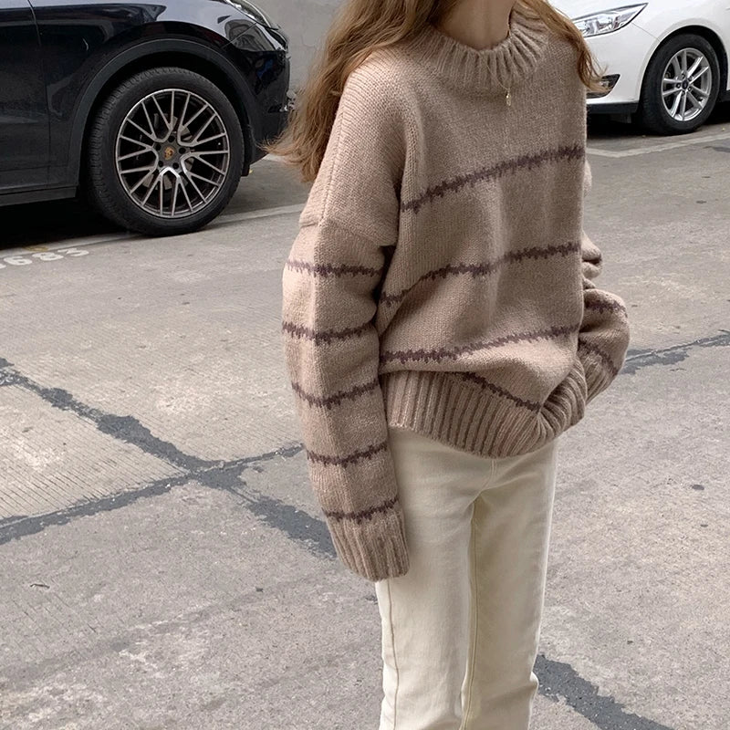 Karina | Damens Cozy Stribet Vinter Sweater