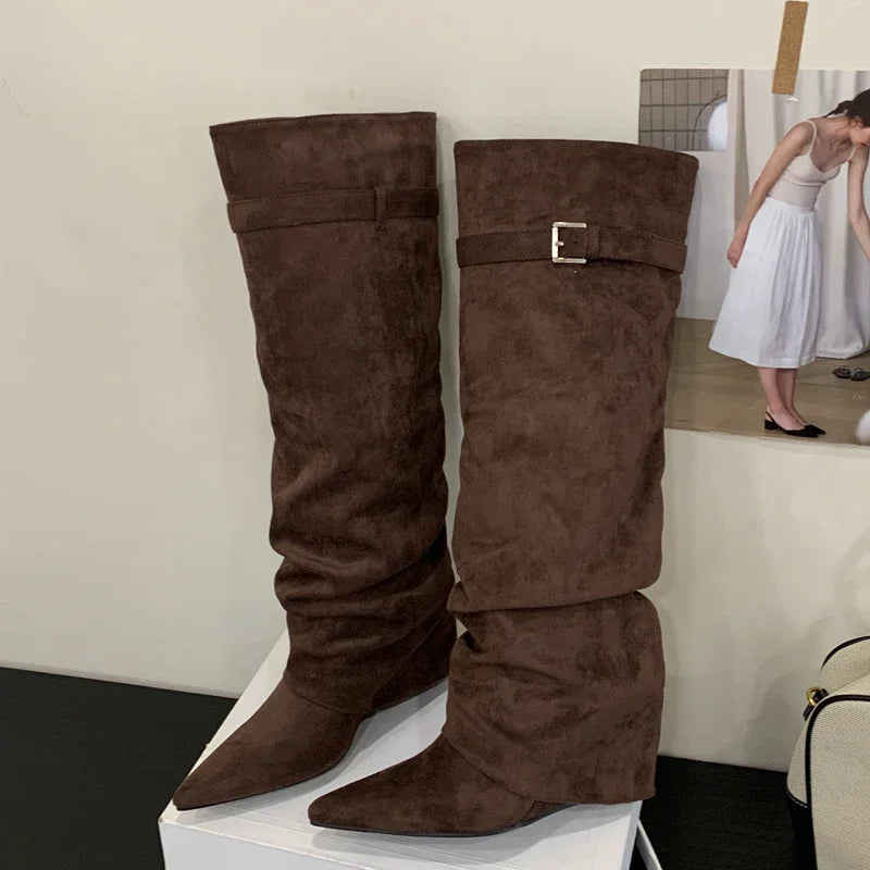 Elfriede | Dame Læder Lårhøje Støvler med Spænde