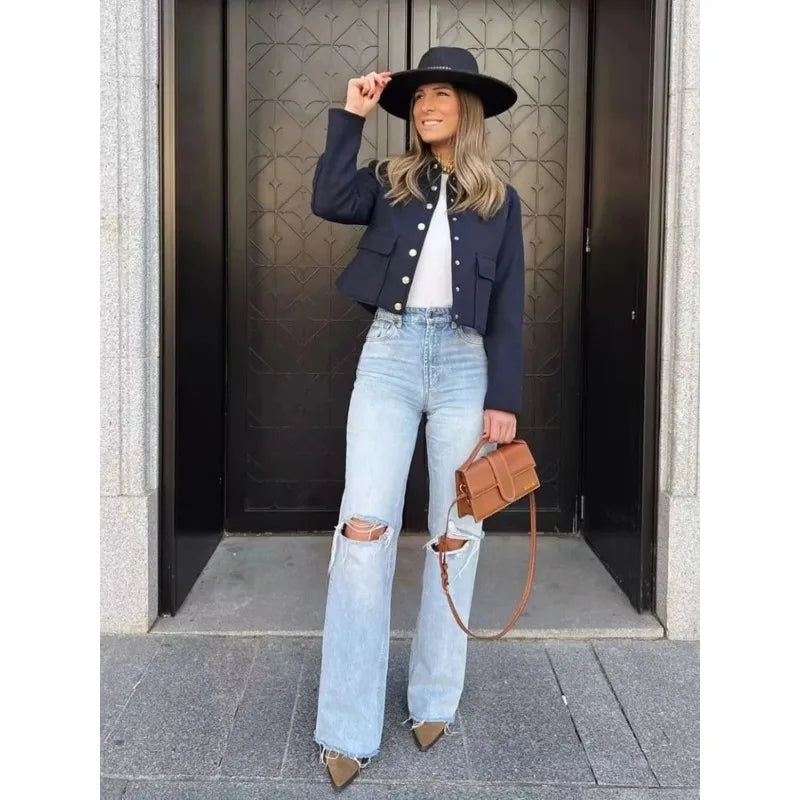 Jeanette | Kvinders Kort Casual Jakke med Knappelukning