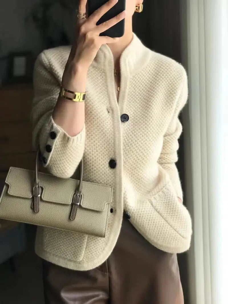 Henriette | Damens Knapperet Uldblandet Cardigan Jakke