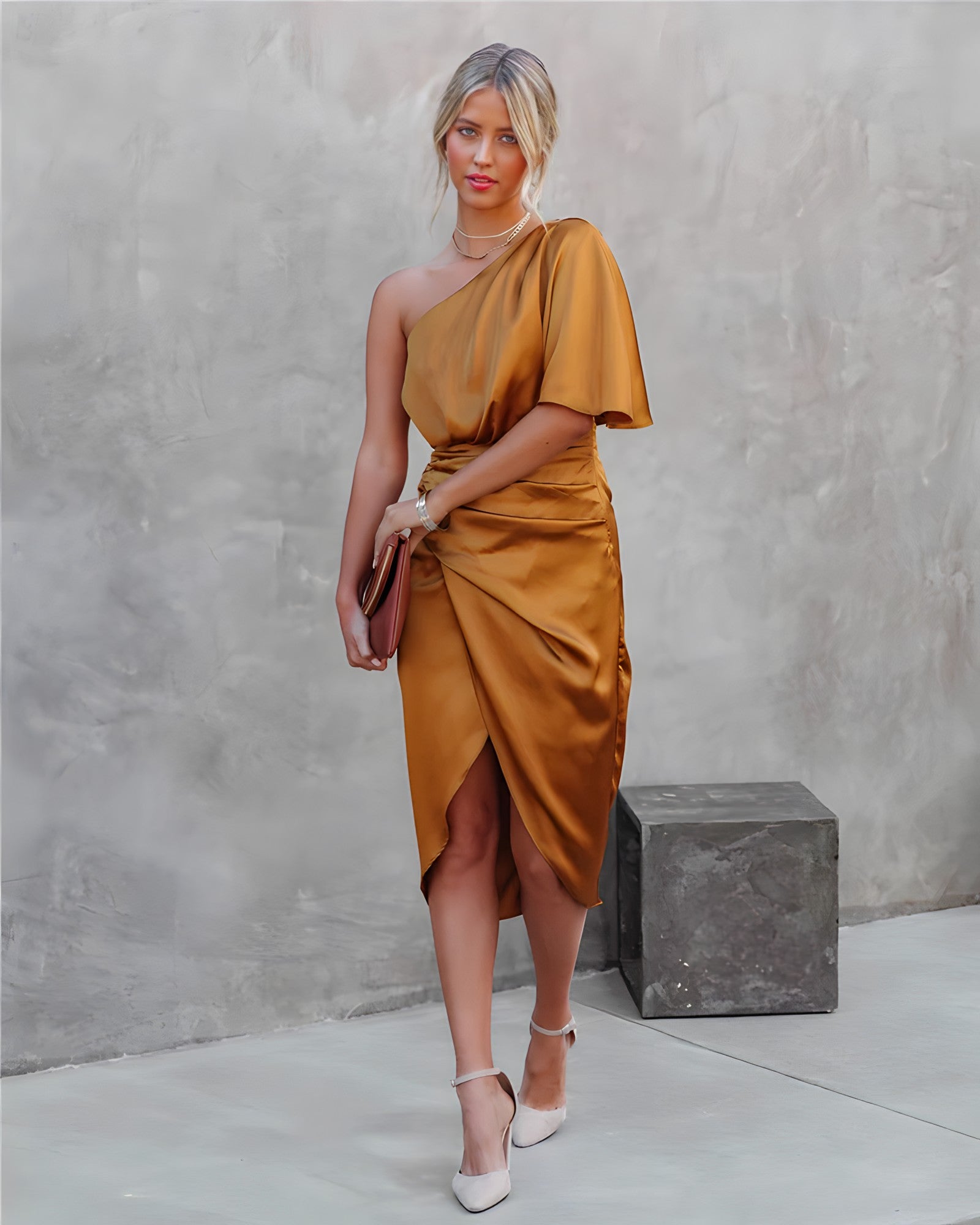 Kathrine | Dame One-Shoulder Cocktail Midi-Kjole