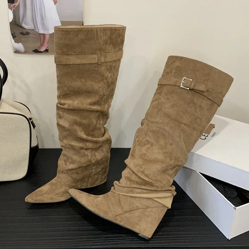 Elfriede | Dame Læder Lårhøje Støvler med Spænde