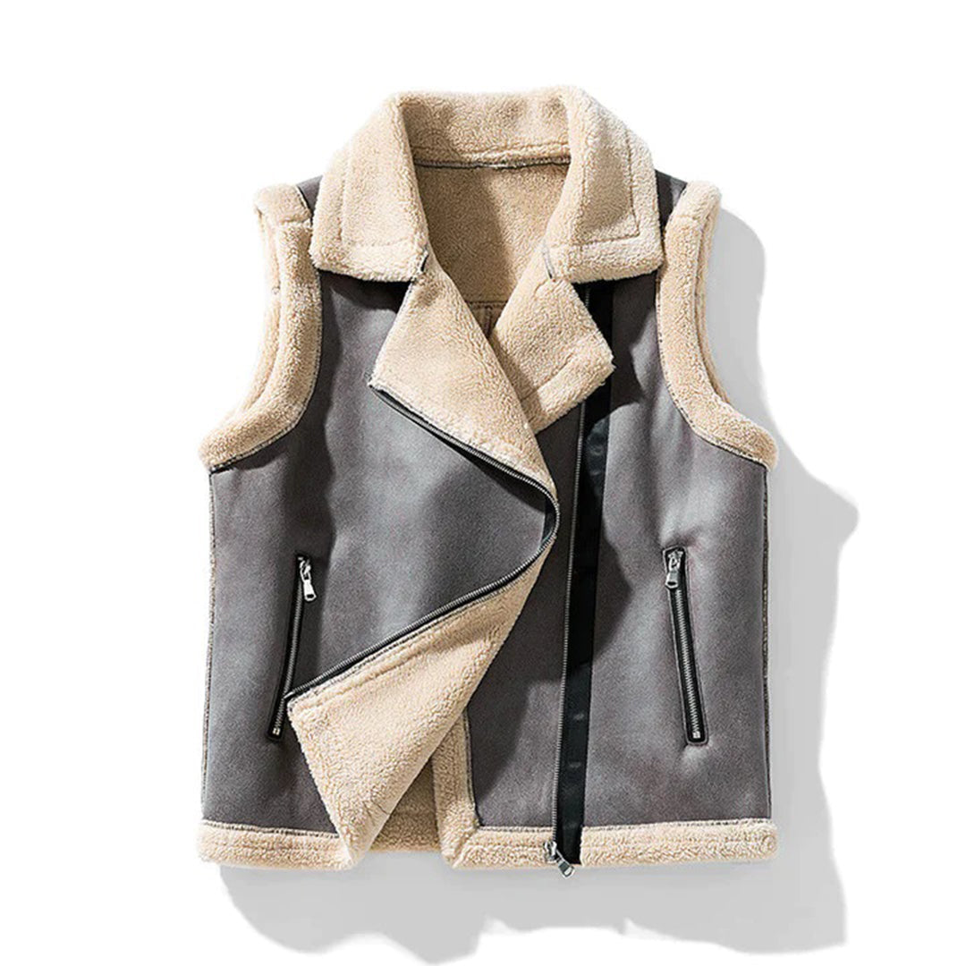 Ellen | Damens Vinter Fuzzy Faux Læder Vest