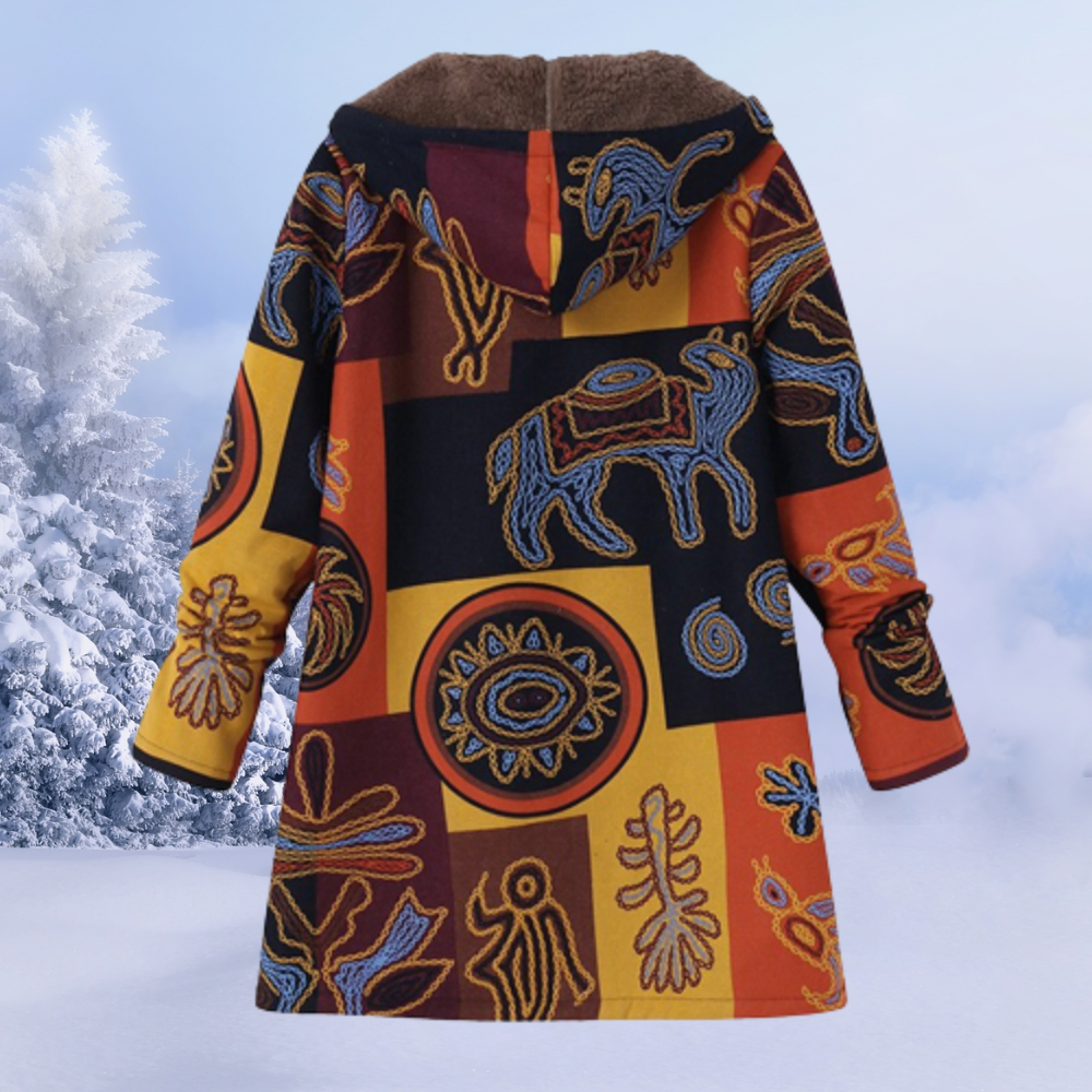 Lene | Dame Hoodie med Farverigt Tribalprint
