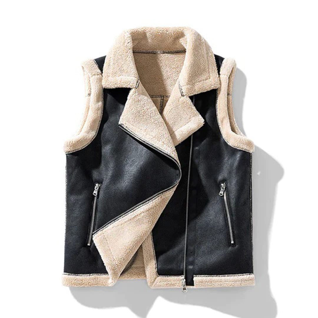 Ellen | Damens Vinter Fuzzy Faux Læder Vest