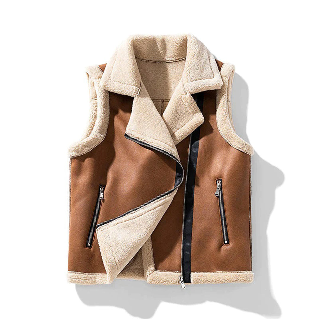 Ellen | Damens Vinter Fuzzy Faux Læder Vest