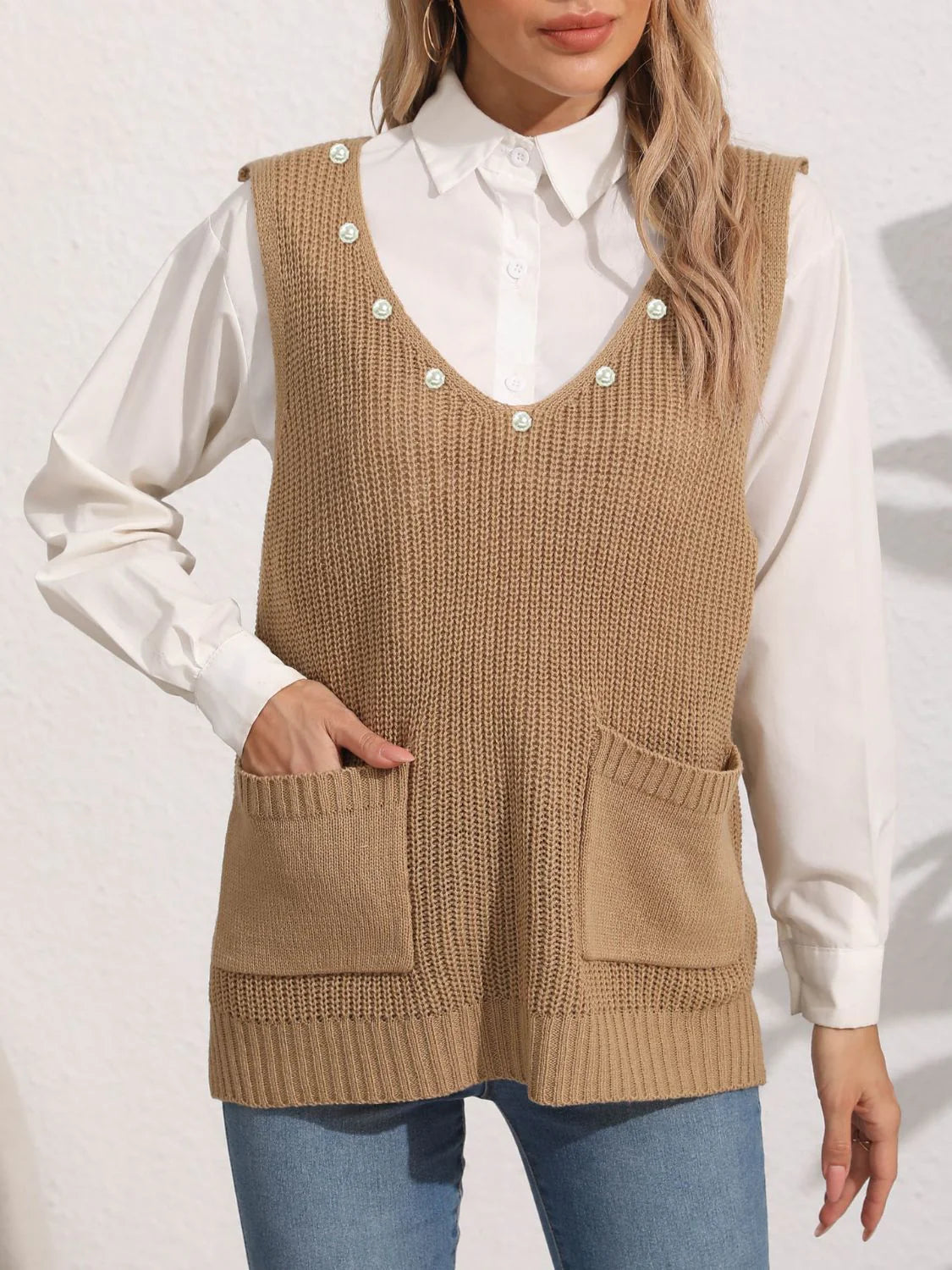 Bettina | Kvinders Vinter Strikket Vest med Lommer