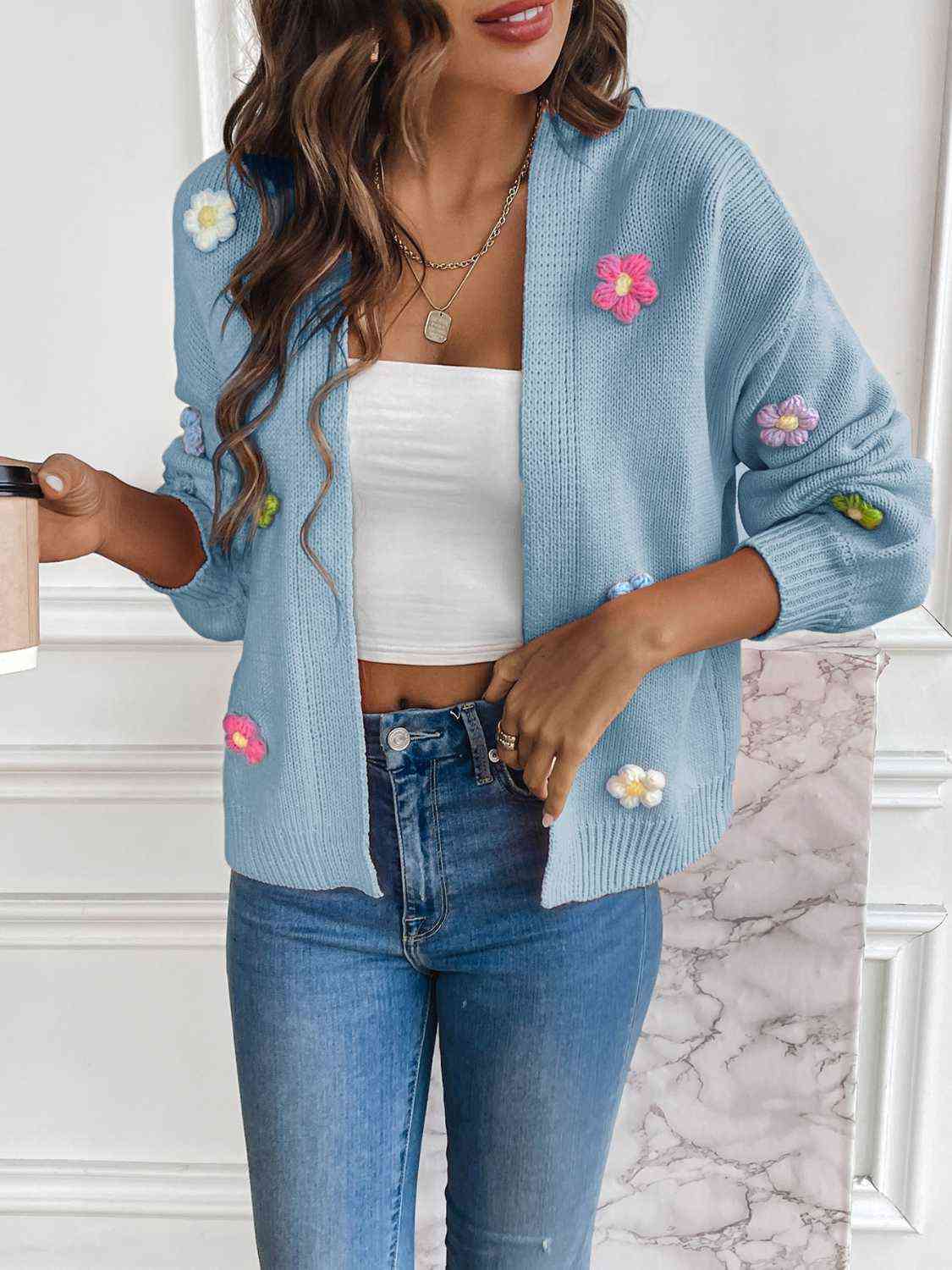 Anni | Damens Vinter Floral Åben Cardigan
