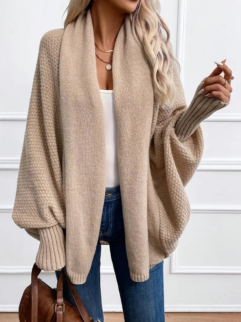 Hanne | Damens Vinter Strikket Cardigan med Åben Foran