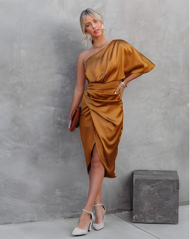 Kathrine | Dame One-Shoulder Cocktail Midi-Kjole