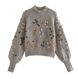 Ingeline | Blomsterbroderet Pullover med Rundhals Dame