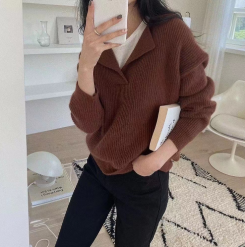 Ditte | Damens Vinter Ribstrikket Krave Sweater