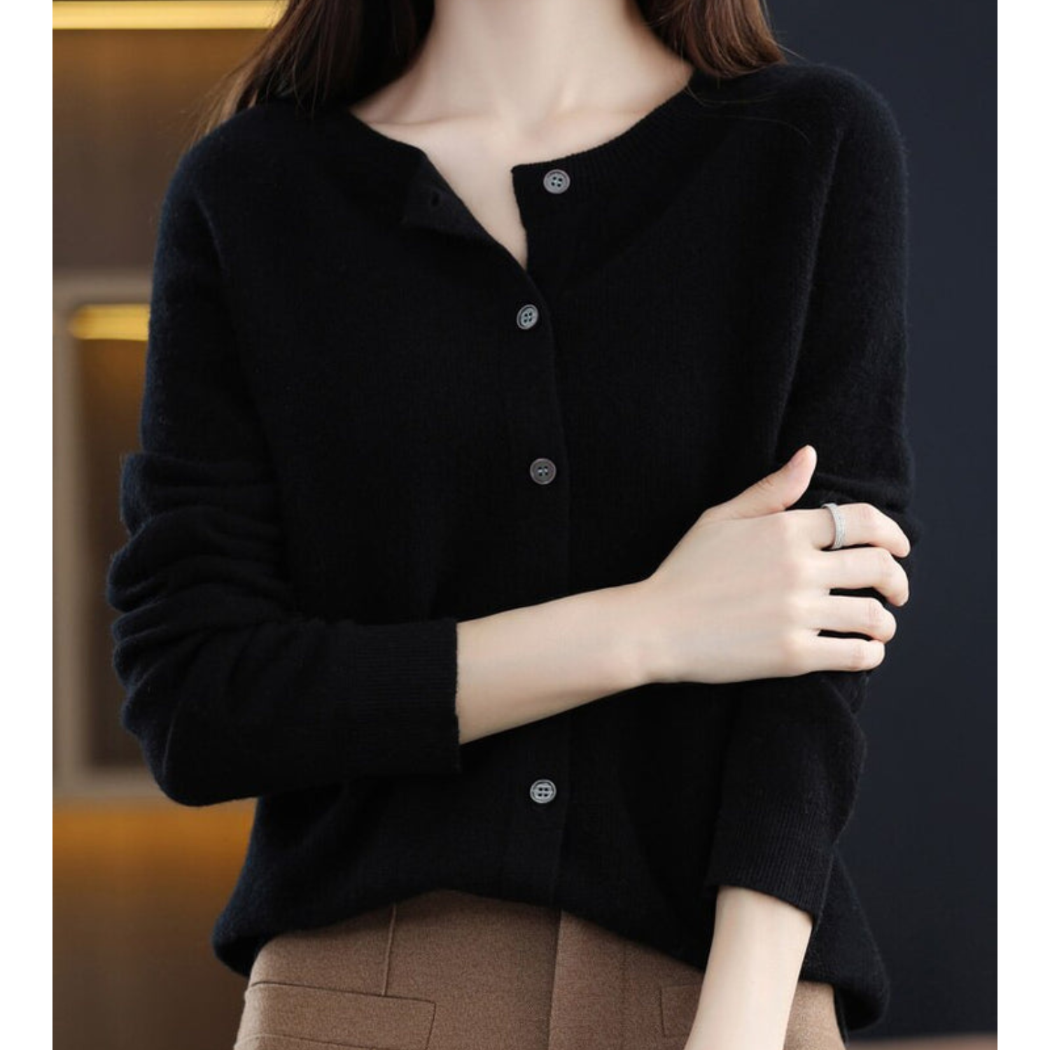 Alette | Dame Vinter Knappet Strikket Cardigan