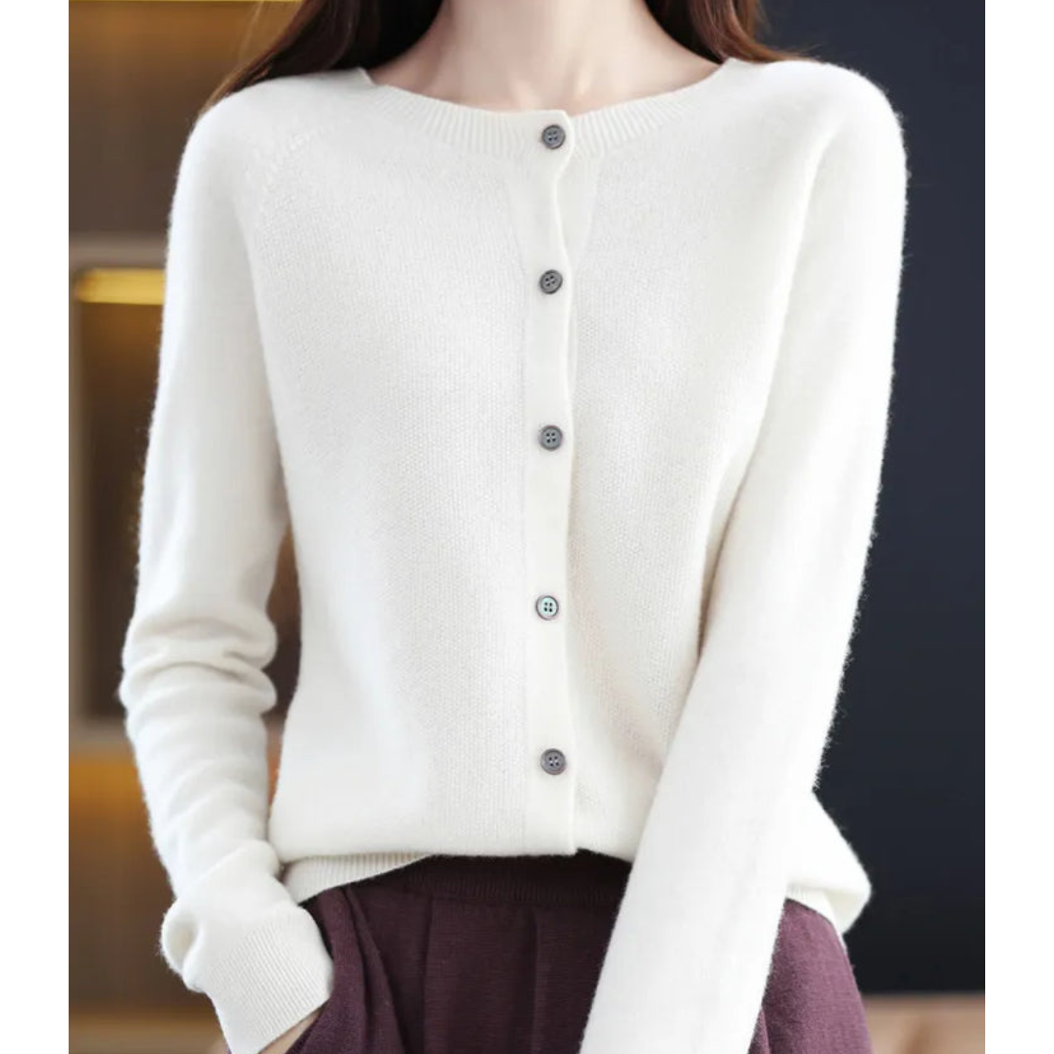 Alette | Dame Vinter Knappet Strikket Cardigan